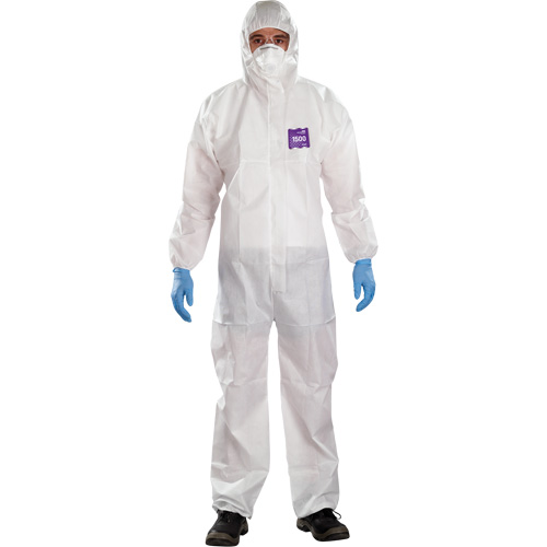 Alphatec™ Microchem™ Coveralls with Collar, Large, White, SMS