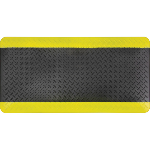 Anti-Fatigue Matting, Diamond, 1-2/3' x 3-1/4' x 3/4", Black/Yellow, Polyurethane