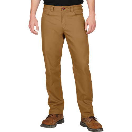 Heavy-Duty Flex Work Pants, Poly-Cotton/Spandex, Khaki, Size 32, 32 Inseam