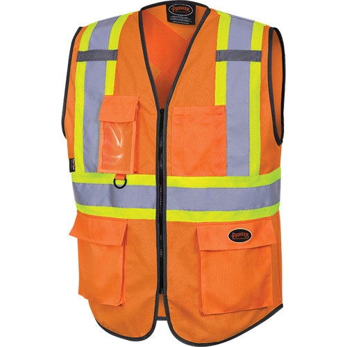 6958 Zipper Front Safety Vest, High Visibility Orange, Large, Polyester