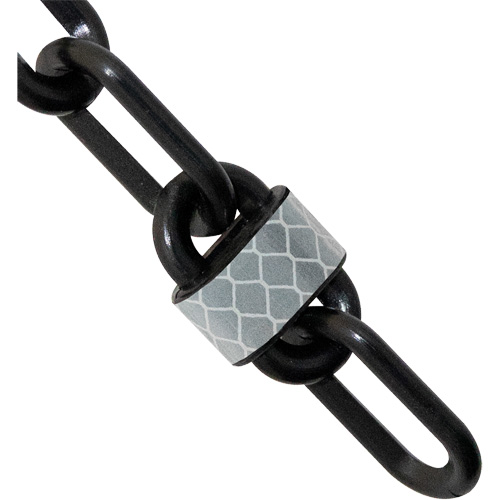 Reflective Plastic Chain Barrier, Black, 2" Link, 25' Length
