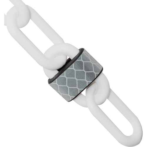 Reflective Plastic Chain Barrier, White, 2" Link, 100' Length