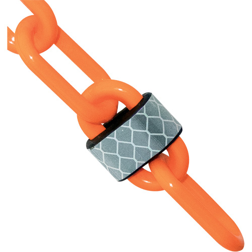 Reflective Plastic Chain Barrier, Orange, 2" Link, 100' Length