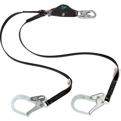 Anti-Corrosion Energy Absorbing Lanyard, 6', Rebar Hook Center, Snap Hook Leg Ends, Polyester