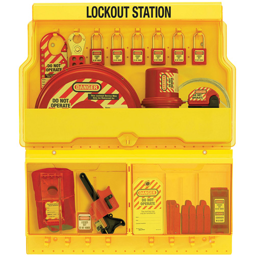 Standard Valve & Electrical Deluxe Lockout Station, Thermoplastic Padlocks, 32 Padlock Capacity, Padlocks Included