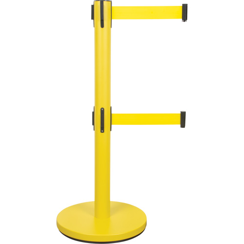 Dual Belt Crowd Control Barrier, Steel, 35" H, Yellow Tape, 7' Tape Length