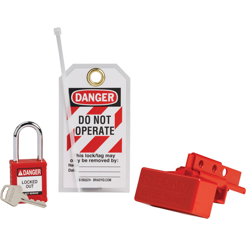 BatteryBlock Forklift Power Connector Lockout with Nylon Safety Padlock, Electrical Kit, 3 Components
