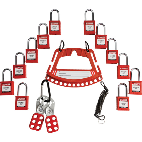 Lock & Tag Carrier with Keyed Different Nylon Safety Lockout Padlocks