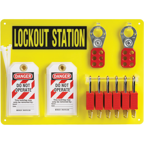 Lockout Board with Keyed Alike Nylon Safety Lockout Padlocks, Plastic Padlocks, 6 Padlock Capacity, Padlocks Included