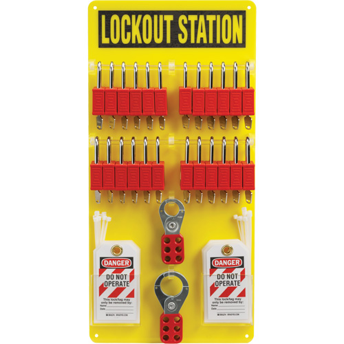 Lockout Board with Keyed Alike Nylon Safety Lockout Padlocks, Plastic Padlocks, 24 Padlock Capacity, Padlocks Included