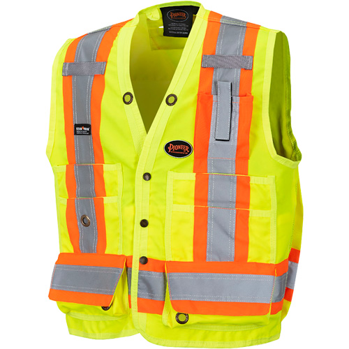 6693 Surveyor's Safety Vest, High Visibility Lime-Yellow, Small, Polyester