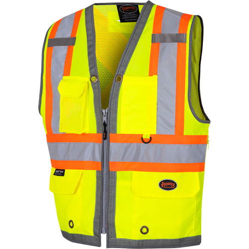 6673 Mesh-Back Zip-Front Surveyor's Vest, High Visibility Lime-Yellow, 2X-Large, Polyester