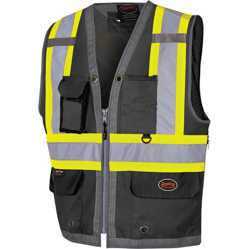 6671 Mesh-Back Zip-Front Surveyor's Vest, Black, Large, Polyester