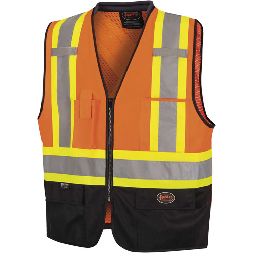 6894 Zip-Front Bi-Colour Safety Vest, High Visibility Orange, Large/X-Large, Polyester