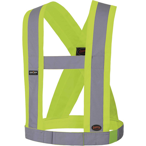 5492 4" Wide Adjustable Safety Sash, Meets/Exceeds CSA Z96 Class 2 - Level 2, High Visibility Lime-Yellow, Silver Reflective Colour, One Size