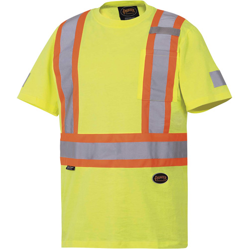 6980 Safety T-Shirt, Cotton, 4X-Large, High Visibility Lime-Yellow