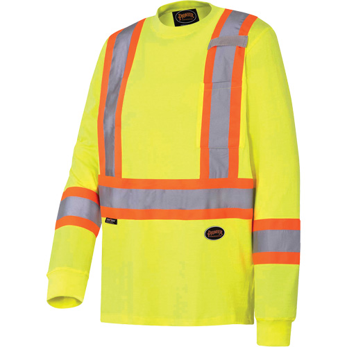 6982 Long-Sleeved Safety Shirt, Cotton, Large, High Visibility Lime-Yellow