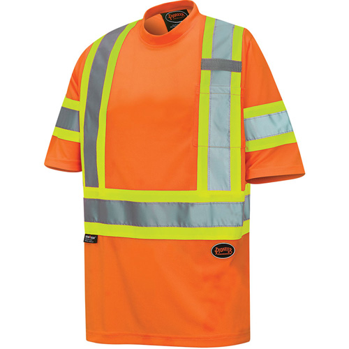 6970 Bird's-Eye Safety T-Shirt, Polyester, 4X-Large, High Visibility Orange