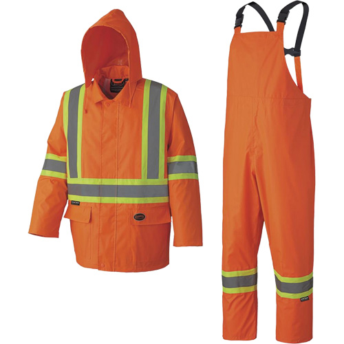 5608 210D Waterproof Rain Suit, Polyester/PVC, Large, High Visibility Orange