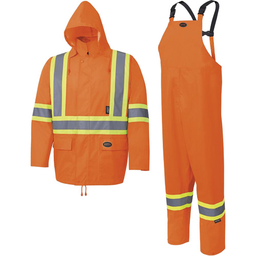 5618 150D Rain Suit, Polyester/Polyurethane, 2X-Large, High Visibility Orange