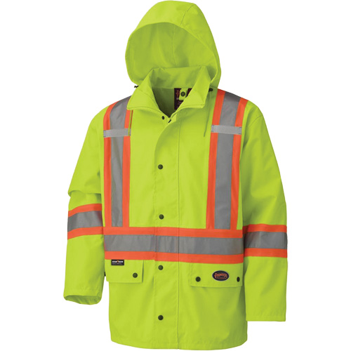 5585A 450D Waterproof Safety Jacket with Detachable Hood, Polyester, High Visibility Lime-Yellow, Large