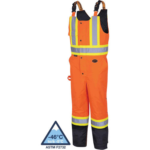 5040BB Waterproof Quilted Bib Pants, Polyester, Large, Black/High Visibility Orange