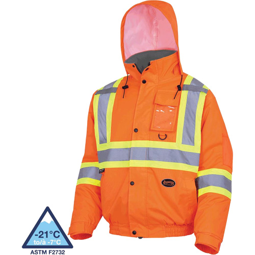 5032 Waterproof Winter Quilted Safety Bomber Jacket, Polyester, High Visibility Orange, Medium