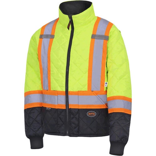 5016 Quilted Freezer Jacket, Polyester, Black/High Visibility Lime-Yellow, X-Large