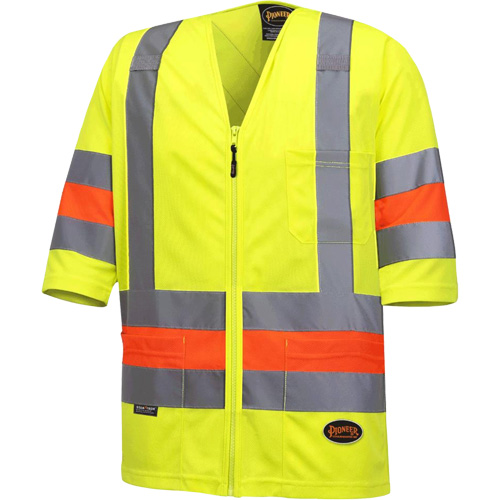 6019 Short-Sleeved Quebec Traffic Control Shirt, Polyester, X-Large, High Visibility Lime-Yellow