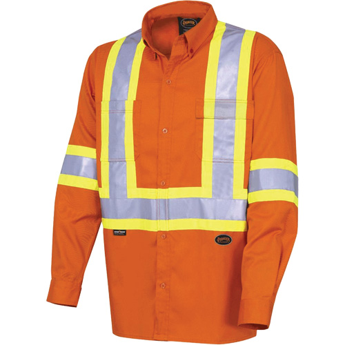 4441 Ultra-Cool Long-Sleeved Safety Shirt, Cotton, Large, High Visibility Orange