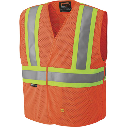 6914A Flame Resistant Safety Vest, High Visibility Orange, 4X-Large/5X-Large, Polyester