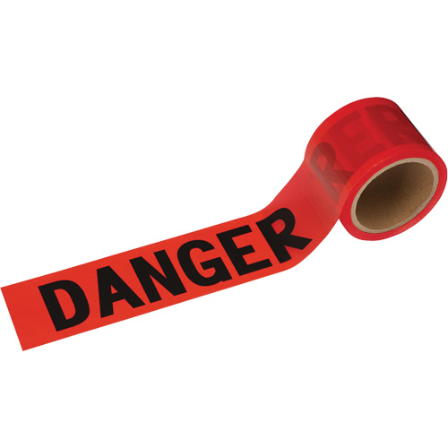 388 Danger Tape, Bilingual, 3" W x 200' L, 1.5 mils, Black on Red