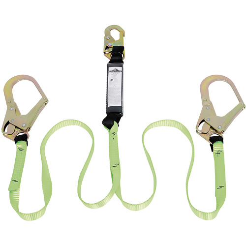SA-54022-6 Shock Absorbing Lanyard, 6', Rebar Hook Center, Snap Hook Leg Ends, Polyester
