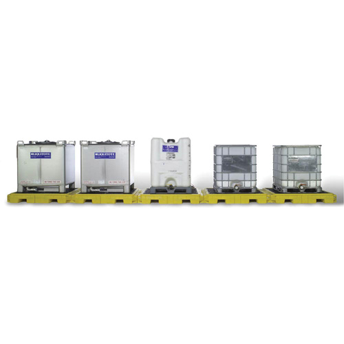 Indoor 5-Tank Ultra-Modular IBC Spill Pallet, 375 US gal. Spill Capacity, 310" x 11" x 62"