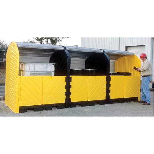 Outdoor 3-Tank Ultra-Modular IBC Spill Pallet, 355 US gal. Spill Capacity, 188" x 79" x 93"