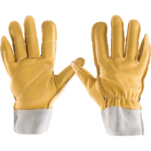 All-Leather Gloves, 9/Large, Grain Leather Palm, Elastic Cuff