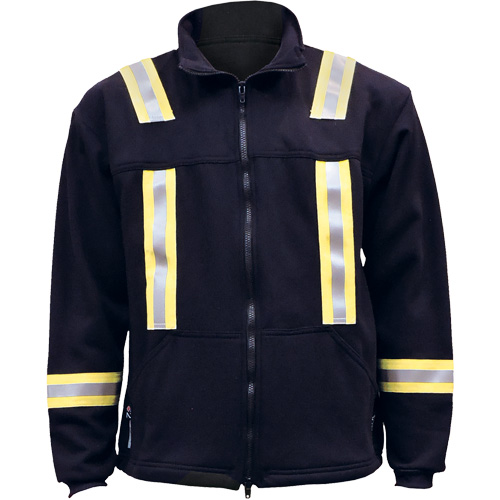 Flame Resistant Striped Full Zip Fleece Jacket, X-Large, Navy Blue
