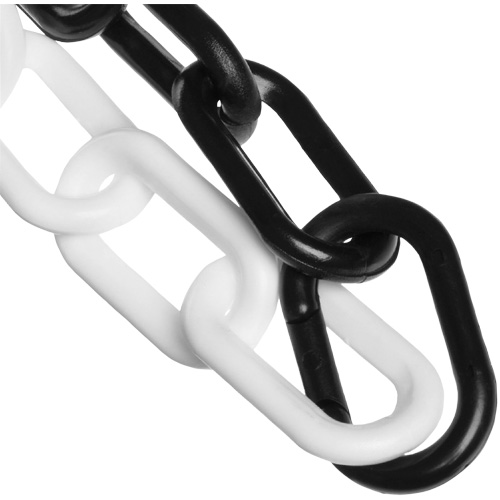 Plastic Safety Chain, Black/White, 2" Link, 100' Length