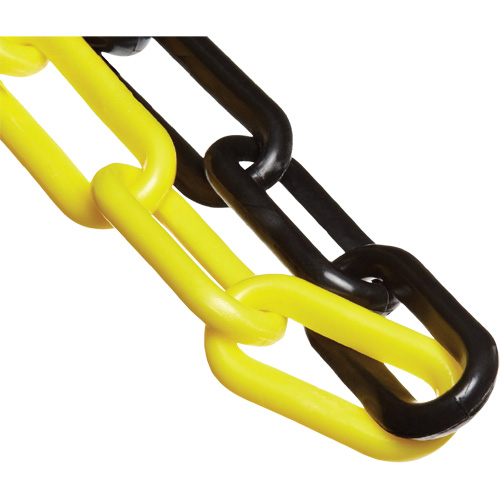 Plastic Safety Chain, Black/Yellow, 2" Link, 100' Length