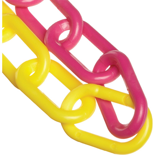 Plastic Safety Chain, Magenta/Yellow, 2" Link, 100' Length