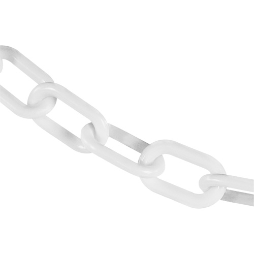 Heavy-Duty Plastic Safety Chain, White, 2" Link, 50' Length