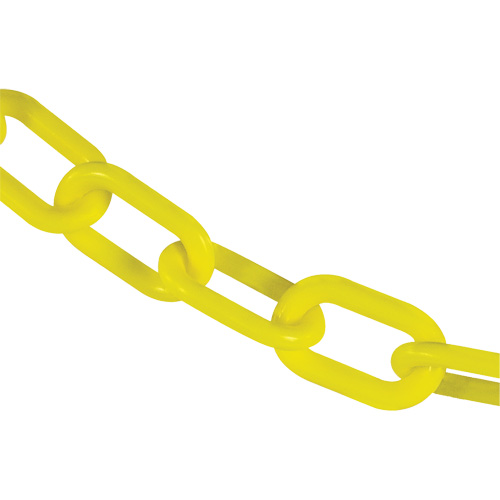 Heavy-Duty Plastic Safety Chain, Yellow, 2" Link, 50' Length