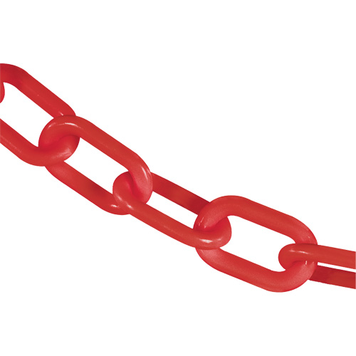 Heavy-Duty Plastic Safety Chain, Red, 2" Link, 100' Length