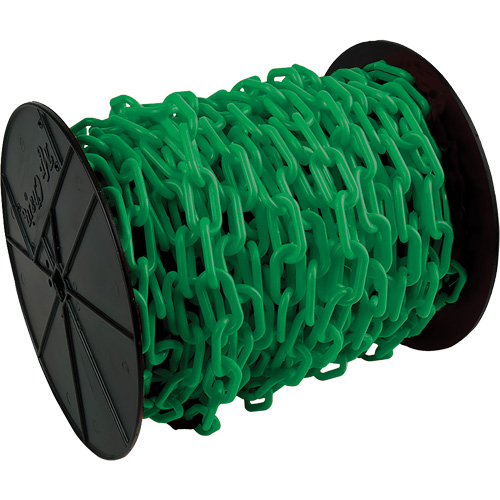 Heavy-Duty Plastic Safety Chain, Green, 2" Link, 100' Length