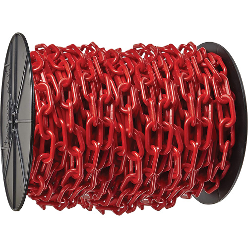 Heavy-Duty Plastic Safety Chain, Red, 2" Link, 100' Length