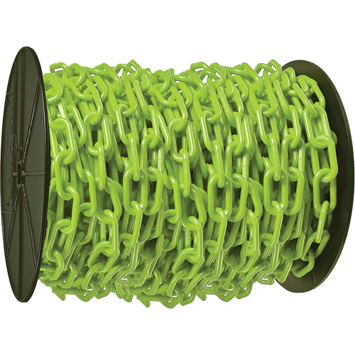 Heavy-Duty Plastic Safety Chain, Green, 2" Link, 100' Length