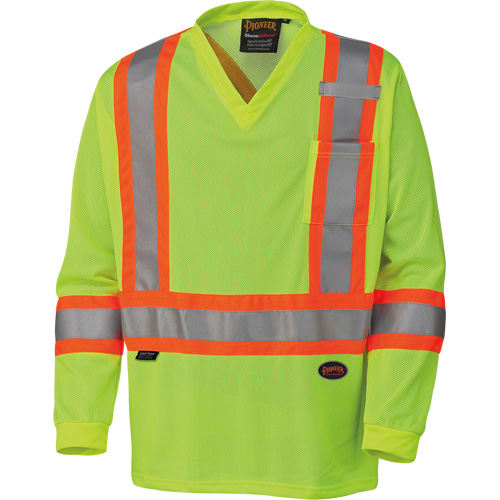6985 Traffic Micro Mesh Long-Sleeved Safety Shirt, 3X-Large, High Visibility Lime-Yellow