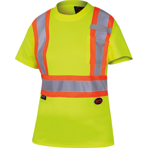6949 Women's Bird's-Eye Safety T-Shirt, Polyester, 2X-Large, High Visibility Lime-Yellow