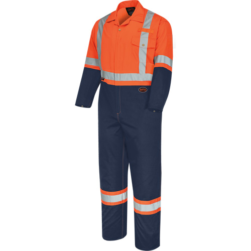 5514BB 2-Tone Safety Coveralls with Zipper Closure, 36, High Visibility Orange/Navy Blue