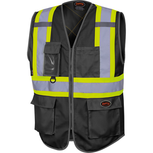 6959BK Tricot High-Visibility Safety Vest with Zipper Closure, Black, Large, Polyester